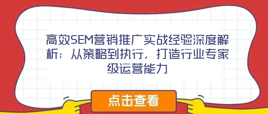 高效SEM營銷推廣實戰(zhàn)經驗深度解析：從策略到執(zhí)行，打造行業(yè)專家級運營能力
