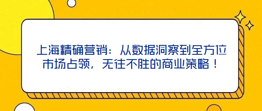 上海精確營銷：從數(shù)據(jù)洞察到全方位市場占領，無往不勝的商業(yè)策略！