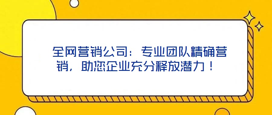  全網(wǎng)營銷公司：專業(yè)團隊精確營銷，助您企業(yè)充分釋放潛力！